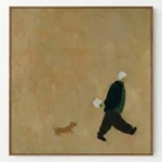 Ochre Companions Textured painting of walker and dog Textured wall decor