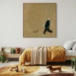 Ochre Companions Textured painting of walker and dog Textured wall decor - Image 4