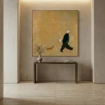 Ochre Companions Textured painting of walker and dog Textured wall decor - Image 9