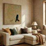 Ochre Companions Textured painting of walker and dog Textured wall decor - Image 10