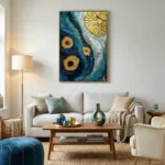 Opulent Sapphire Flow Thick impasto with metallic accents abstract art wall decor - Image 7