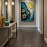 Opulent Sapphire Flow Thick impasto with metallic accents abstract art wall decor - Image 5