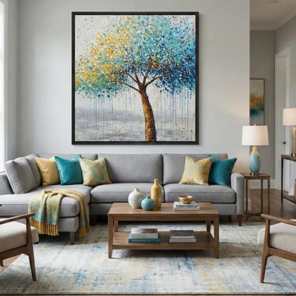 Radiant Chroma Woods Vibrant multicolor textured oil painting Color art wall decor